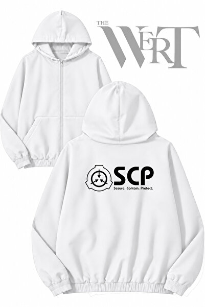 THEWERT سترة بيضاء بقلنسوة وسحاب وطباعة على الظهر من SCP Foundation (2 خيط)