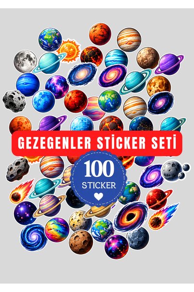 BieneGift 100 Adet Gezegenler Etiket Seti, Gezegen Uzay Sticker Seti ,Ödül Si...