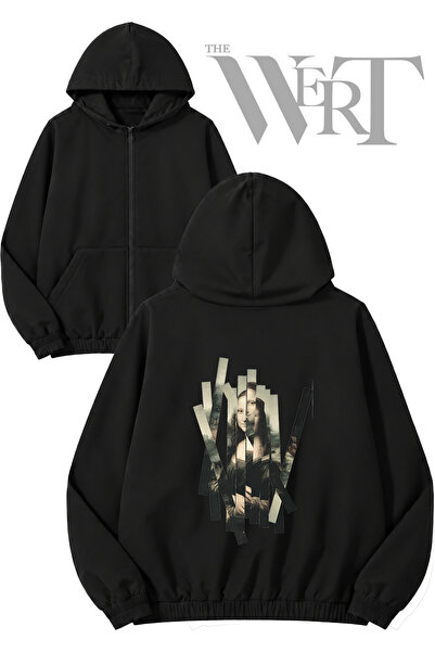 THEWERT Monolisa Mirrors Back Printed Zippered Hooded Black Cardigan (2 Yarns)
