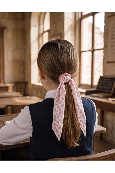 LİNACO 3-Piece Girls' Rubber Hair Clips with Leaves and Scarves - Bow Hair Clips
