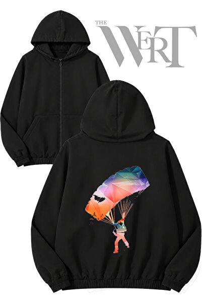 THEWERT Man Using Parachute Back Printed Zippered Hooded Black Cardigan (2 Ya...
