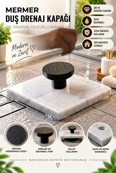 BRE HOME Mermer Duş Drenaj Kapağı - Lüks Banyo Yer Süzgeci Kapağı, Suya Ve Ne...
