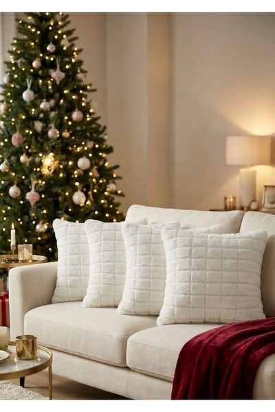 DAHABELLA LUXE HOME Set of 4 Soft Rabbit Hair Fur Quilted Throw Pillow Covers - Velvet Luxury Sofa Cushion Cover on the Backside 45X45