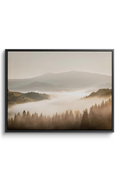 Jasmine Art Minimalist Foggy Pine Landscape Nature Wall Art | Portrait Framed Canvas Print | Luxury Modern Botanical Decor for Living Room