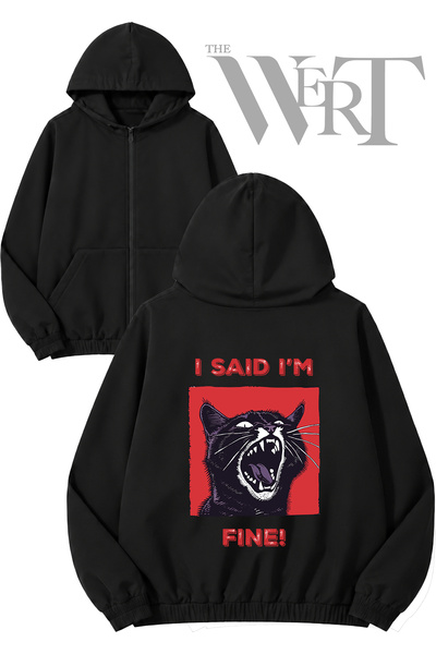 THEWERT I Said I'M Fine Funny Back Print Zippered Hooded Black Cardigan (2 Ya...