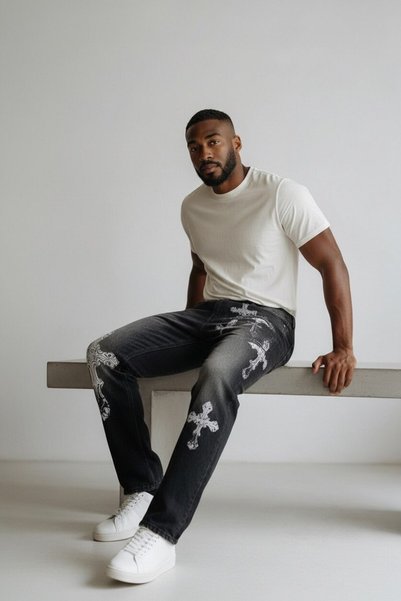 Urban Collection Pantaloni din denim cu cruce Urbancollection
