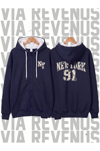Vordevia New York NY 91 Hanorac unisex cu glugă și fermoar imprimat