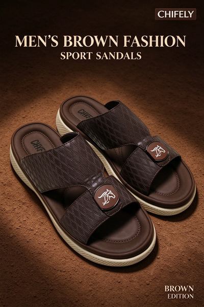 AllMart Arabia Arabic Style Men Open Toe Slide Sandals Premium Embossed PU Le...