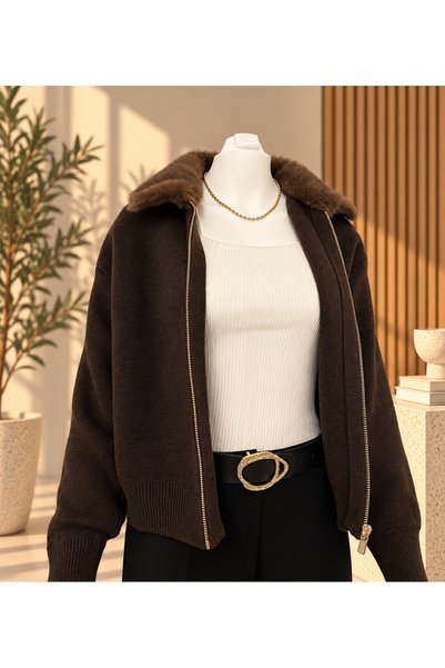 POMELLA PELUŞ YAKA TRİKO HIRKA