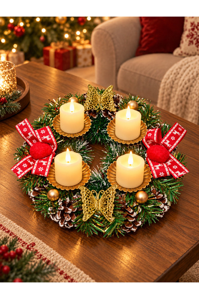 Generic Brand Coroniță decorativă de Crăciun, 20 cm, cu 4 suporturi pentru lu...