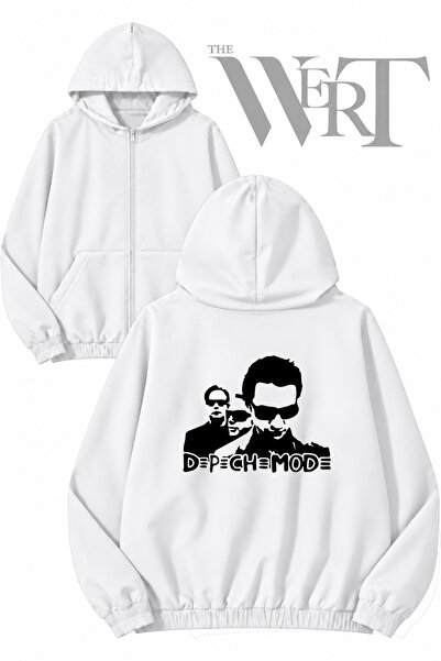 THEWERT Depeche Mode 7 beli kardigan sa kapuljačom i zatvaračem sa zadnjim pr...
