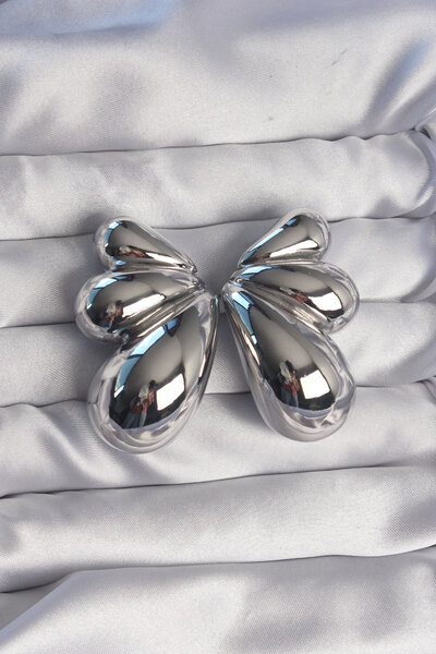 Lisinya Brass Silver Color Chunky Convex Butterfly Earrings -