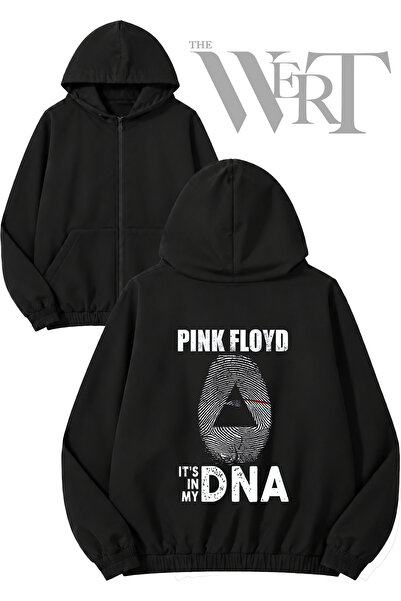 THEWERT Pink Floyd It's in My Dna Back Printed Zippered Hooded Black Cardigan...