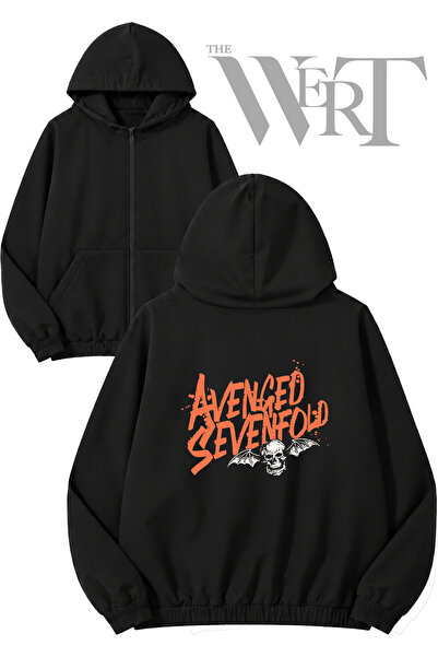 THEWERT Avenged Sevenfold 4 Back Printed Zippered Hooded Black Cardigan (2 Yarn)