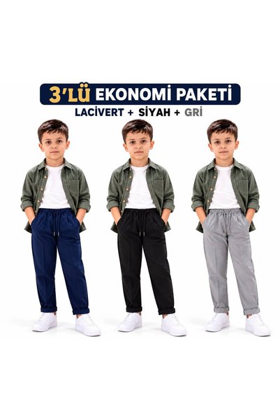 ALFİRA TEKSTİL 3 adet siyah gri lacivert /erkek çocuk jogger pantolon diyagon...
