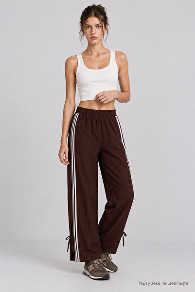 Lovelyİstanbul Pantaloni Ayrobin cu dungi și picior larg LNZ0005 MARO