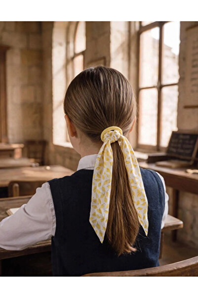 LİNACO 3-Piece Girls' Rubber Hair Clips with Leaves and Scarves - Bow Hair Clips