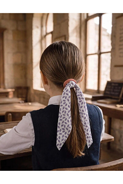 LİNACO 3-Piece Girls' Rubber Hair Clips with Leaves and Scarves - Bow Hair Clips