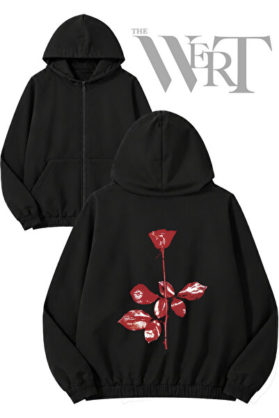 THEWERT Depeche Mode 4 Back Printed Zippered Hooded Black Cardigan (2 Yarn)