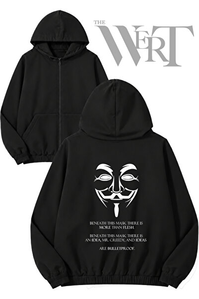 THEWERT V for Vendetta 4 Back Printed Zippered Hooded Black Cardigan (2 Yarns)
