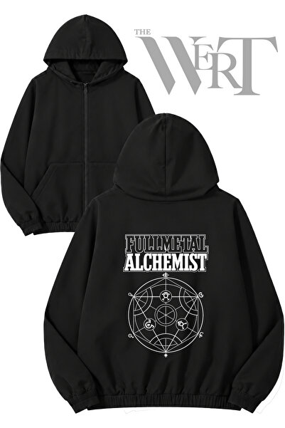 THEWERT Full Metal Alchemist 1 Back Printed Zippered Hooded Black Cardigan (2...