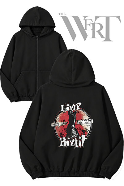 THEWERT Limp Bizkit 1 Back Printed Zippered Hooded Black Cardigan (2 Yarns)