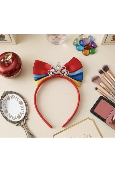 LİNACO Girl's Princess Crown - Snow White Crown with Bow and Stones - Red Gir...