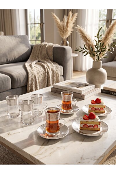 Generic Glass Tea Cups and Coffee Mugs with Ceramic Serving Trays Set Elegant Design for High-End Dining Experiences