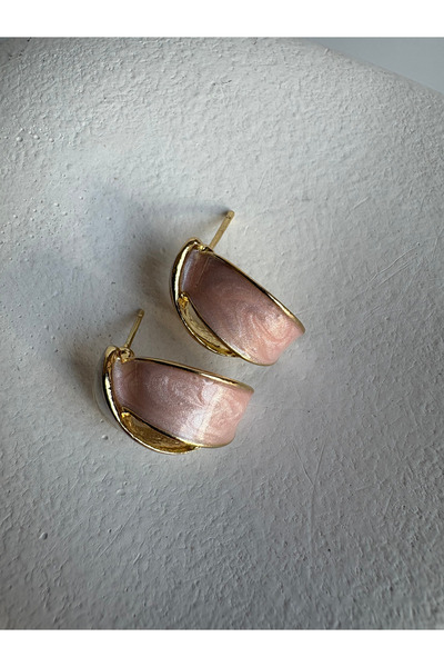 BHR AKSESUAR Gold Color Pink White Retro Earrings (2 cm)