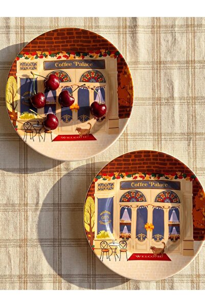 LC Waikiki Mixed Printed Porcelain Cake Plate Set of 2 19 cm (W6)