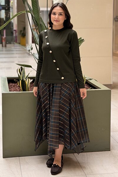 Ghisa Plaid pattern lined chiffon skirt