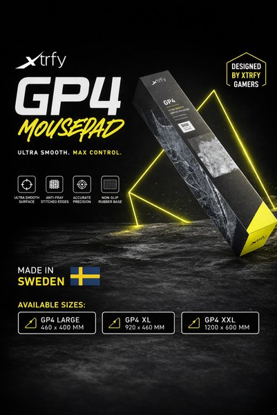 Xtrfy GP4 Premium Gaming Mousepad – Ultra-Smooth Control Surface, Anti-Fray Stitched Edges, Non-Slip Rubber Base, 460x400x4mm, Made in Sweden