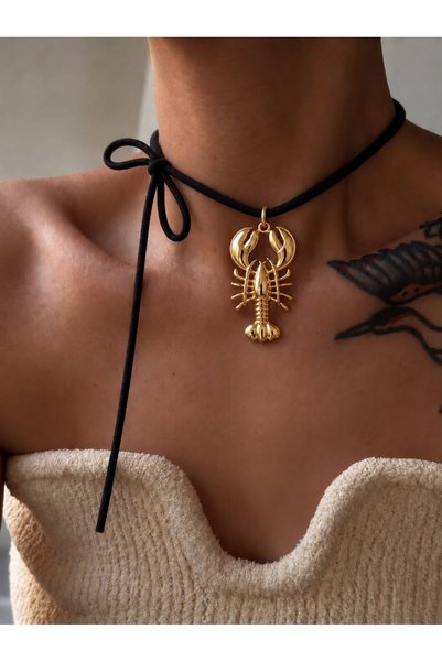 Arsaley Collection Women's Black String Gold Color Large Lobster Figured Neck...