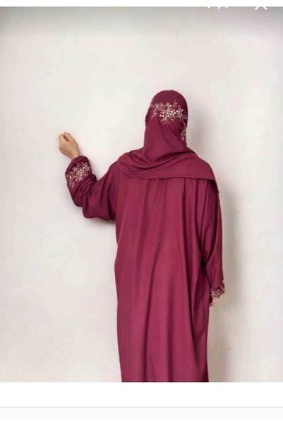 Generic Brand Luxurious Embroidered Prayer Mat (Red) with a Wide and Comfortable Headscarf, Genuine Fabric.
