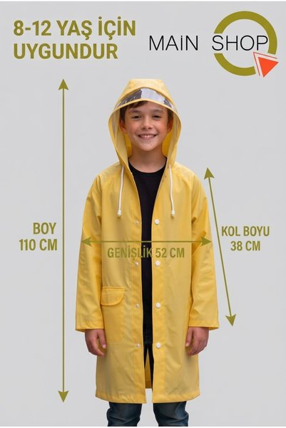 MAİN SHOP Children's Yellow Water and Windproof Raincoat with Visor, Hood and Snap Pocket (Ages 8-12)