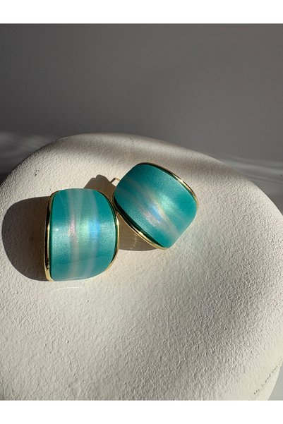 BHR AKSESUAR Gold Color Enamel Green Earrings (3 cm)
