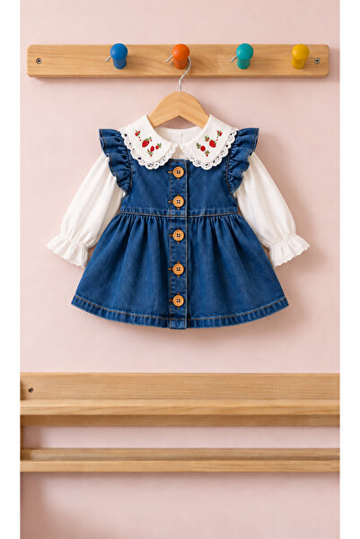 KOKOŞ BEBEK Baby Girl Strawberry Embroidered Collared Denim Dress – 1-2-3 Yea...
