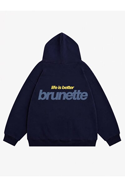 Mad&Calf Women's Life Is Better Brunette Printed Hooded Fleece Oversize Sweat...