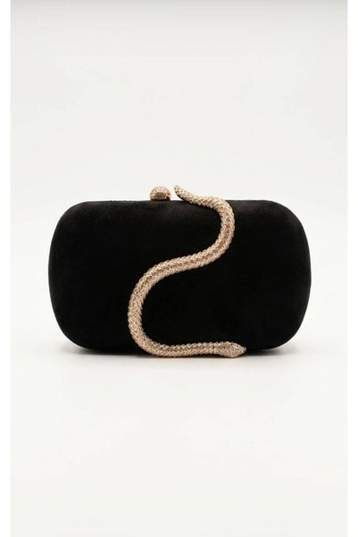 By EDUU Γυναικεία μαύρη τσαντάκι clutch από σουέτ με μοτίβο φιδιού, με διακοσ...