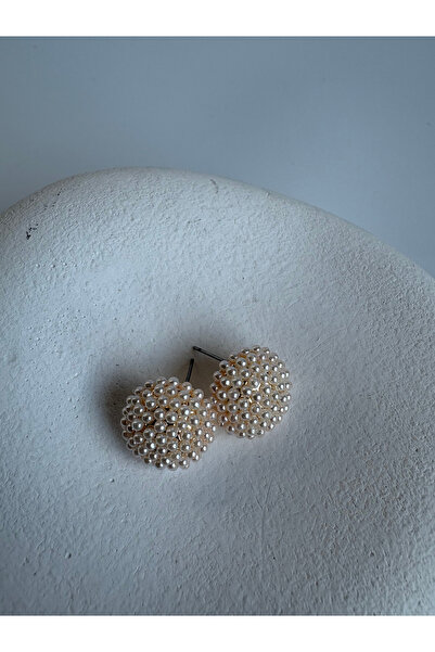 BHR AKSESUAR Gold Color Pearl Retro Tiny Earrings (1.8 cm)