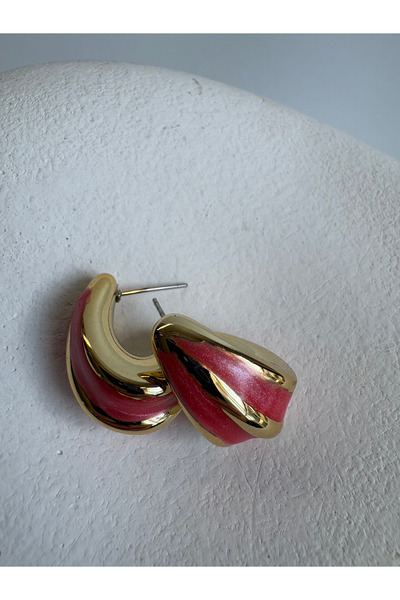 BHR AKSESUAR Gold Color Pink Retro Earrings (2.4 cm)