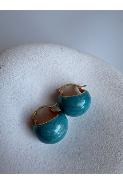 BHR AKSESUAR Gold Color Blue Retro Earrings (2.2 cm)
