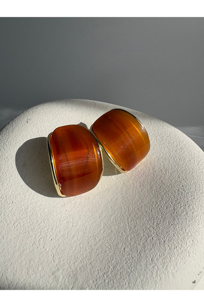 BHR AKSESUAR Gold Color Enamel Brown Earrings (3 cm)