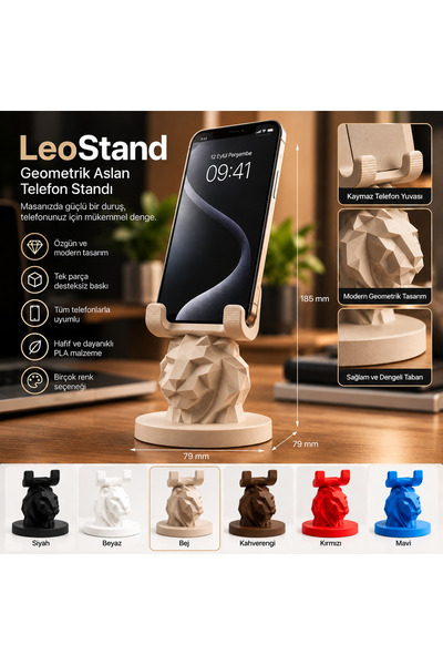 LeoStand Geometrik Aslan Figürlü Masaüstü Telefon Standı – Dikey/Yatay Kullanım