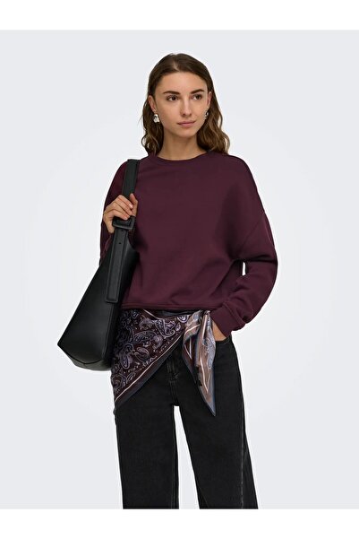 ONLY Women's Burgundy Onlsweat Life L/S Crew Oversize Swt Noos Sweatshirt
