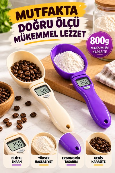 Dijital Ölçü Kaşığı 800 gr Kapasiteli Hassas Terazili Mutfak Tartısı LCD Ekranlı Elektronik Kaşık Terazi