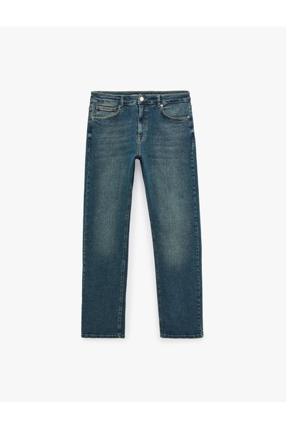 Koton Normal Waist Cotton Straight Fit Jean Trousers with Pockets - Mark Jean
