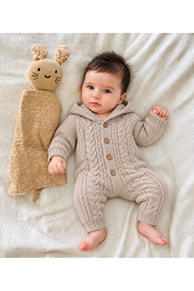 KOKOŞ BEBEK Hooded Knitted Baby Romper - 3/12 Months - 31964