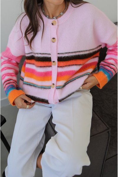 Havoş Pink Vael Striped Buttoned Cardigan