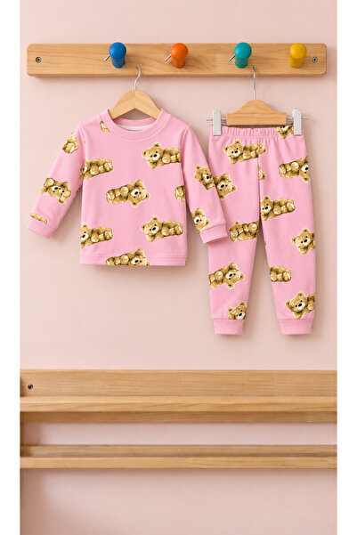 KOKOŞ BEBEK Ayıcık Desenli Süet Kumaş Çocuk Pijama Takımı - 1/4 Yaş - 31966